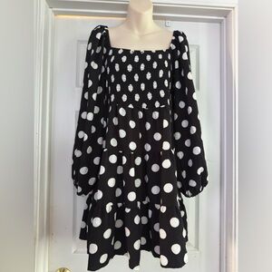 Lumiere Black and White Polka Dot Long Sleeve Dress